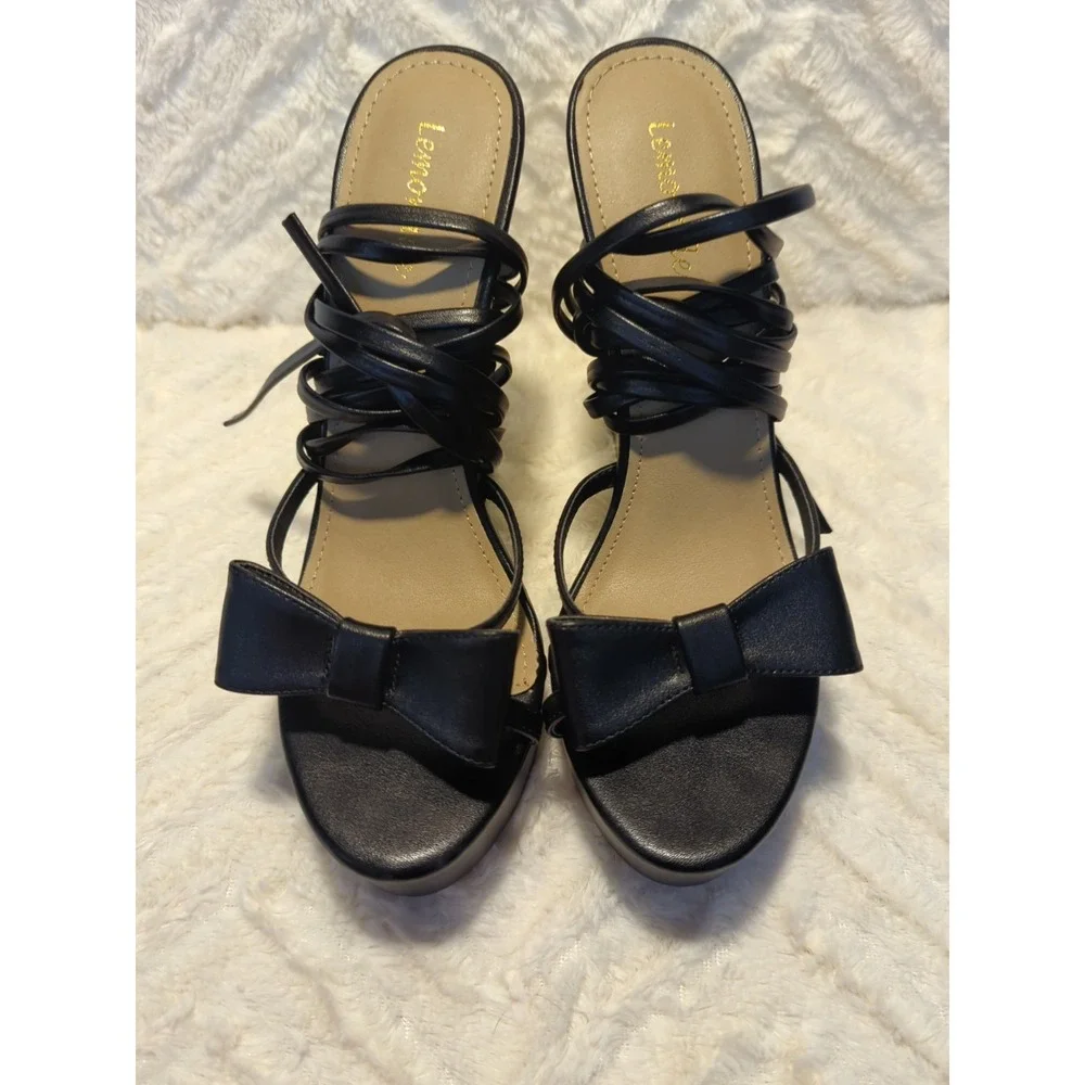 Lemonade Retro Gold Strappy Leg Platform Heel Disco Party Holiday Women's Sz 7.5